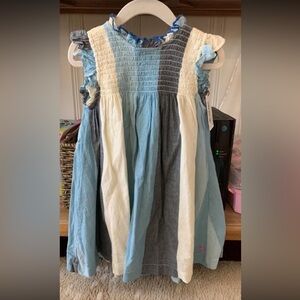 Pink Chicken Blue, White & Gray Smocked Panel Dress